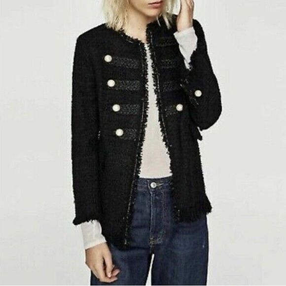 ZARA - fringe twill blazer with pearl details - XS - Picture 5 of 7